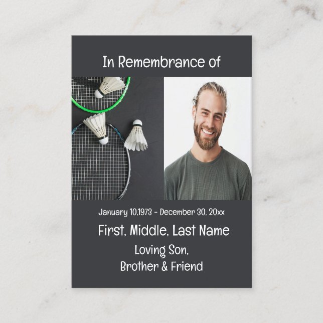 Memorial Keepsake Badminton Business Card (Front)