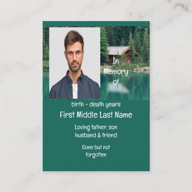 Memorial Keepsake Beautiful Lake Cabin Business Card (Front)
