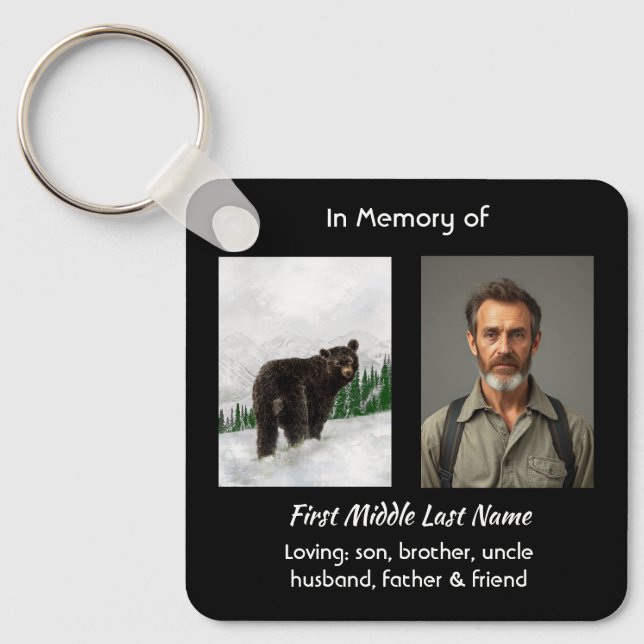 Memorial Keepsake Black Bear Animal Key Ring (Front)