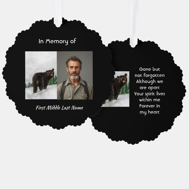 Memorial Keepsake Black Bear Animal Tree Decoration Card (Front/Back)