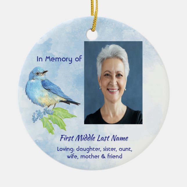  Memorial Keepsake Bluebird Garden Bird  Ceramic Tree Decoration (Front)