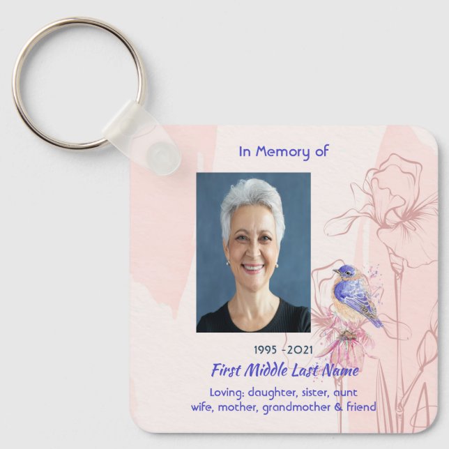 Memorial Keepsake  Bluebird Garden  Key Ring (Front)
