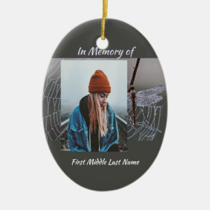 Memorial Keepsake  Card Dragonfly Dewdrops Ceramic Tree Decoration