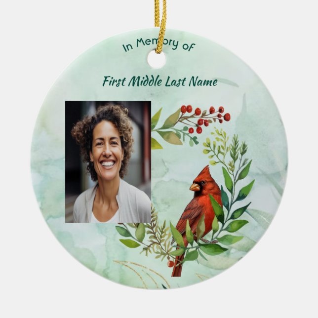 Memorial Keepsake Cardinal Bird Ceramic Tree Decoration (Front)
