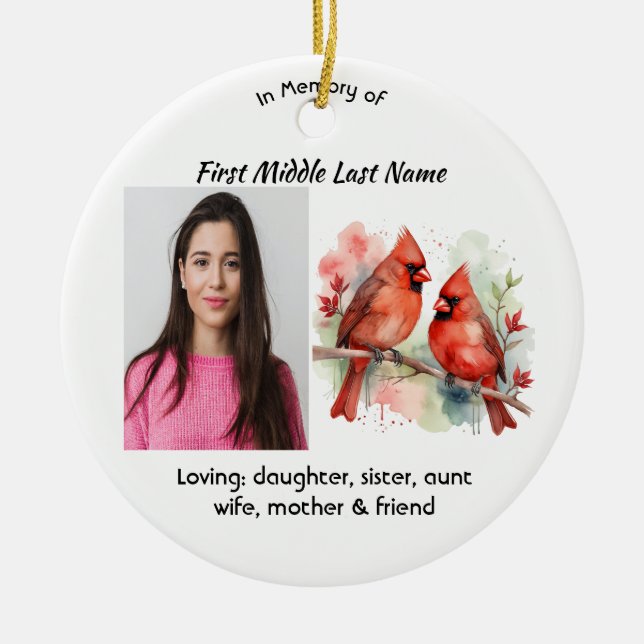 Memorial Keepsake Cardinal Bird Ceramic Tree Decoration (Front)