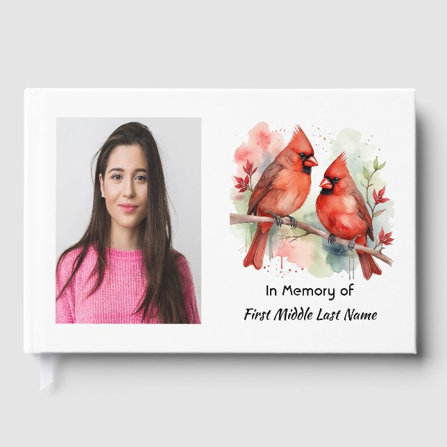 Memorial Keepsake Cardinal Bird Couple Guest Book (Front)