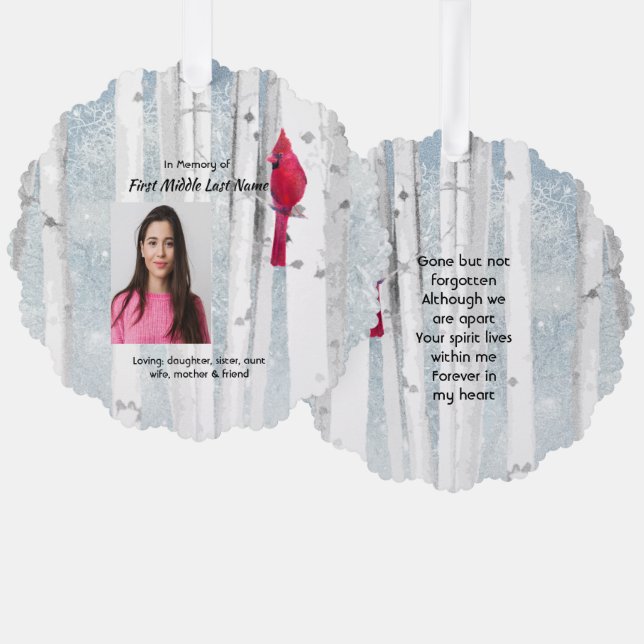 Memorial Keepsake Cardinal Bird Tree Decoration Card (Front/Back)