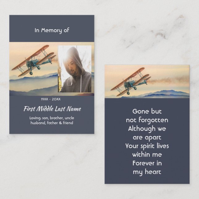 Memorial Keepsake  Clouds Biplane Sky Business Card (Front/Back)