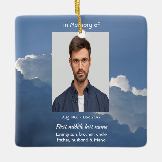 Memorial Keepsake Clouds Sky Heavenly Ceramic Ornament (Front)