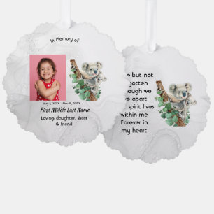 Memorial Keepsake Cute Koala Children Tree Decoration Card