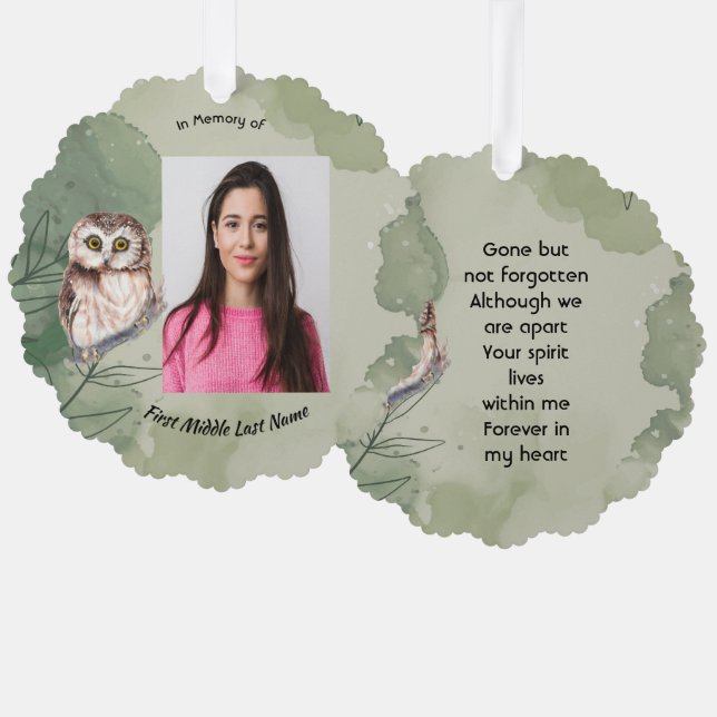Memorial Keepsake Cute Owl Bird Tree Decoration Card (Front/Back)