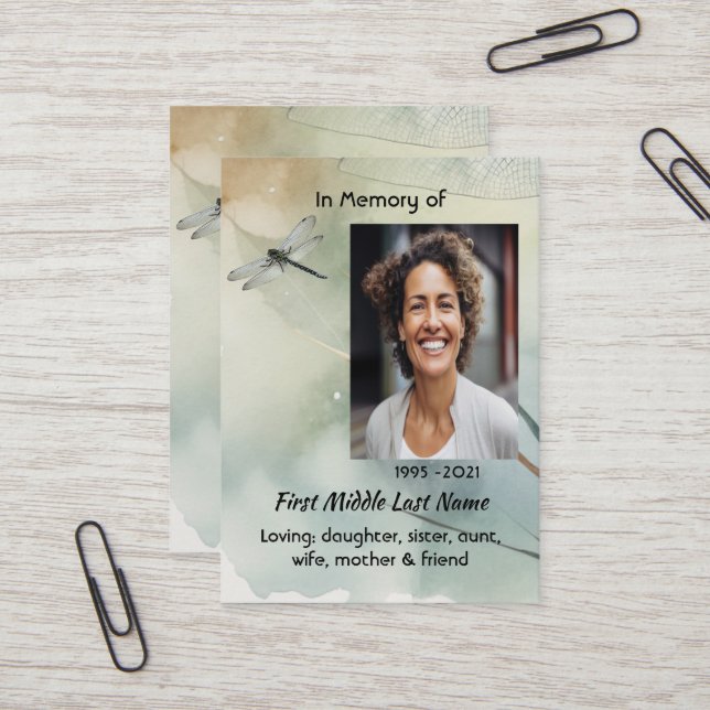  Memorial Keepsake Dragonfly Business Card (Front/Back In Situ)