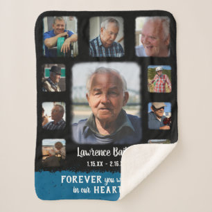 Memorial Keepsake Edge Fade Photo Collage Bk Blue Sherpa Blanket