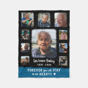 Memorial Keepsake Edge Fade Photo Collage Blk Blue Fleece Blanket
