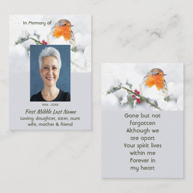 Memorial Keepsake English Robin Bird Business Card (Front/Back)