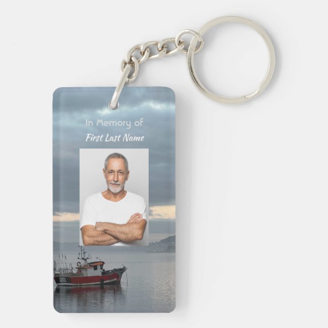 Memorial Keepsake  Fishing Boat Fisherman Key Ring (Back)