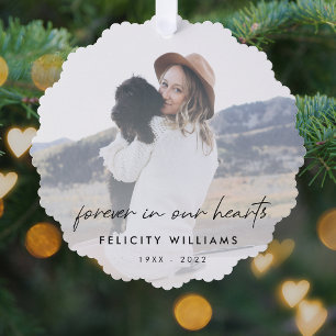Memorial Keepsake   Forever in our Hearts Photo Tree Decoration Card