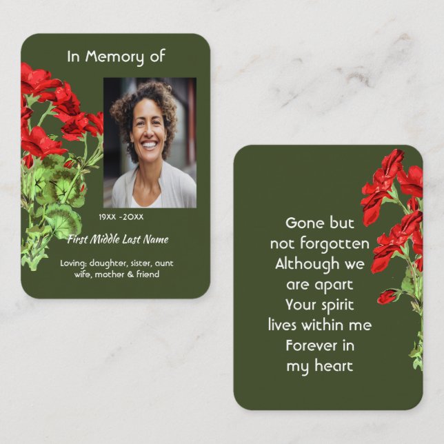  Memorial Keepsake Geranium Flower Business Card (Front/Back)