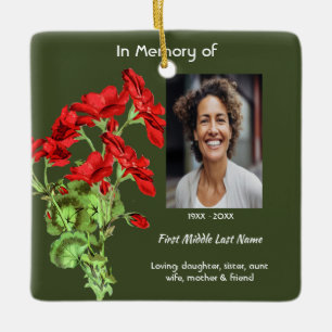 Memorial Keepsake Geranium Flower Ceramic Ornament