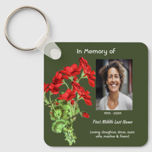 Memorial Keepsake Geranium Flower Key Ring