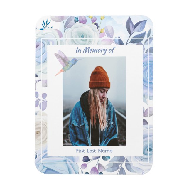 Memorial Keepsake Hummingbird Blue Roses  Magnet (Vertical)