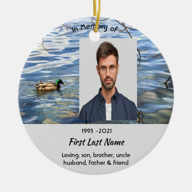 Memorial Keepsake Lake Ducks Birds Ceramic Tree Decoration (Front)