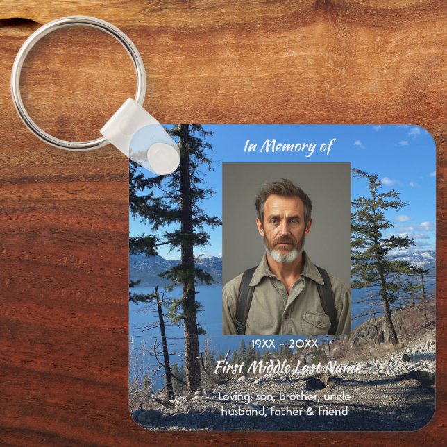 Memorial Keepsake Lake  Forest Trees Key Ring (Front)