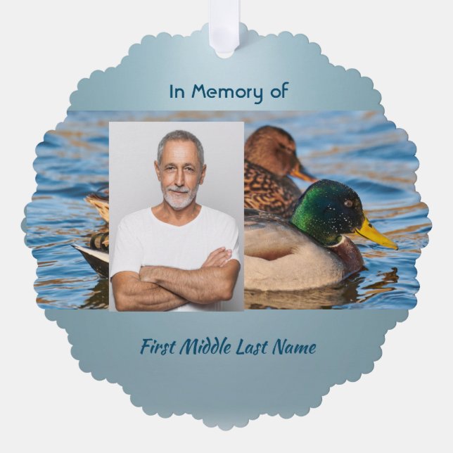 Memorial Keepsake Mallard Ducks Bird Tree Decoration Card (Front)