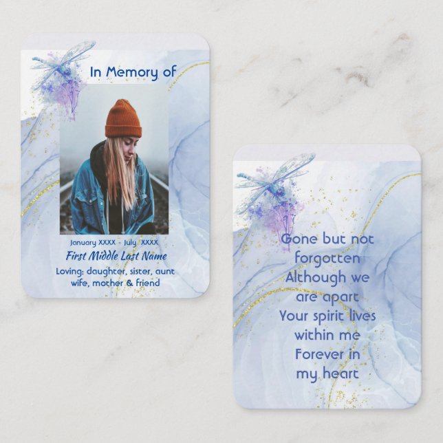 Memorial Keepsake Memorial Dragonfly  Business Card (Front/Back)
