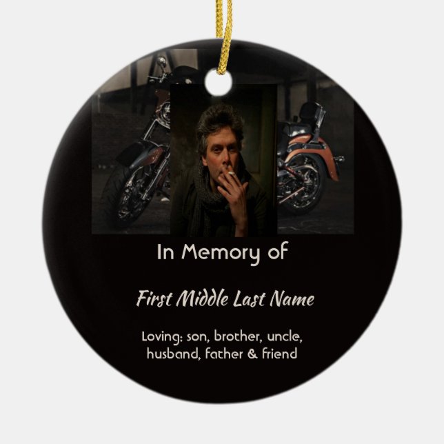 Memorial Keepsake Motorcycle Biker Ceramic Tree Decoration (Front)