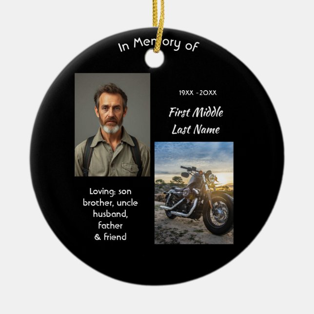 Memorial Keepsake Motorcycle Chopper Ceramic Tree Decoration (Front)