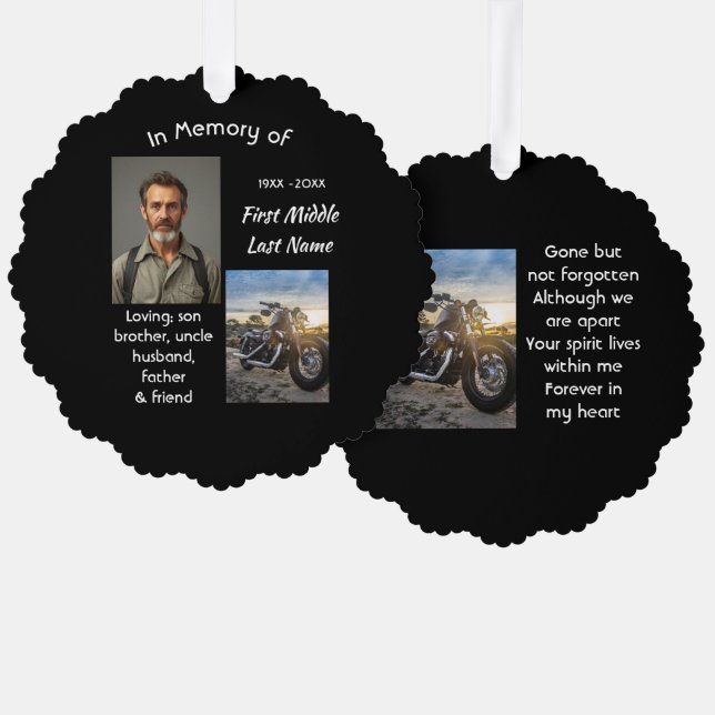 Memorial Keepsake Motorcycle Chopper Tree Decoration Card (Front/Back)
