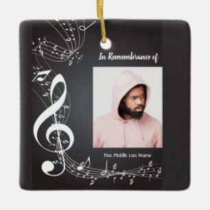 Memorial Keepsake Music Notes background Ceramic O Ornament