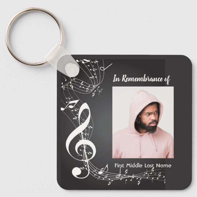 Memorial Keepsake Music Notes background Key Ring (Front)