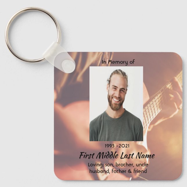Memorial Keepsake Musician Piano Guitar Key Ring (Front)