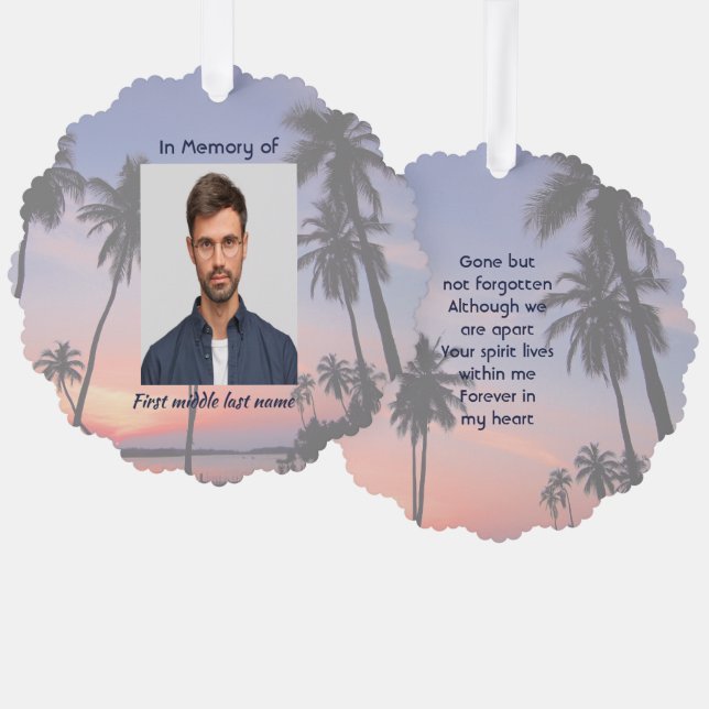 Memorial Keepsake Ocean Sea Tropical Beach Tree Decoration Card (Front/Back)