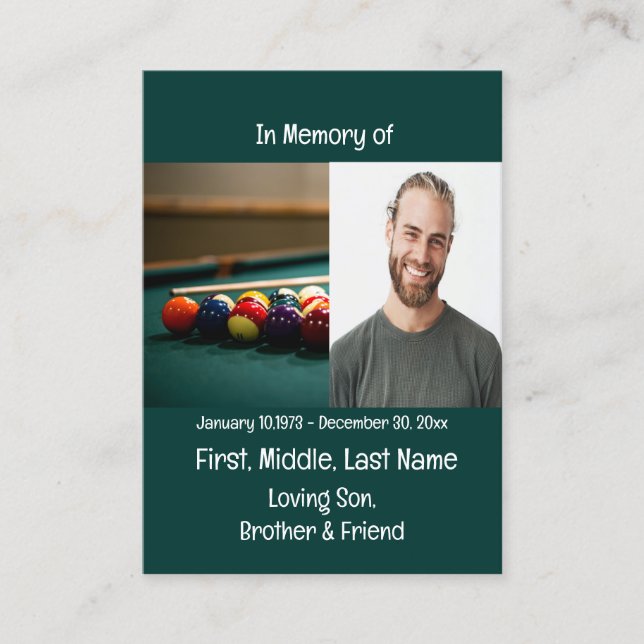 Memorial Keepsake Pool Game Business Card (Front)