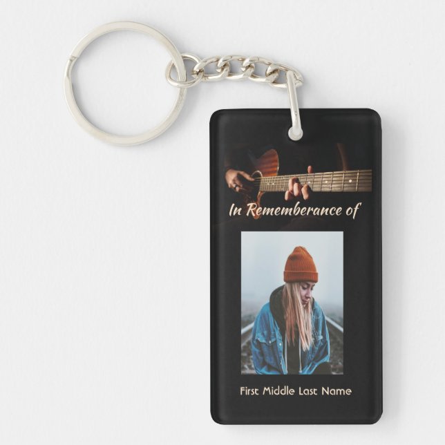 Memorial Keepsake Remembrance Music Guitar  Key Ring (Front)