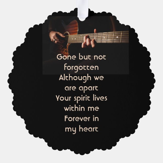 Memorial Keepsake Remembrance Music Guitar  Tree Decoration Card (Back)
