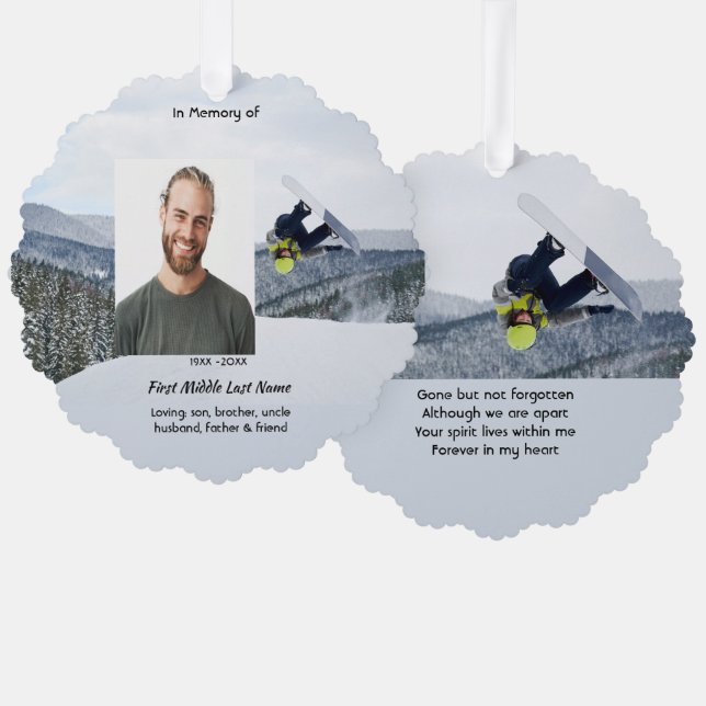 Memorial Keepsake Snowboarding Winter Tree Decoration Card (Front/Back)