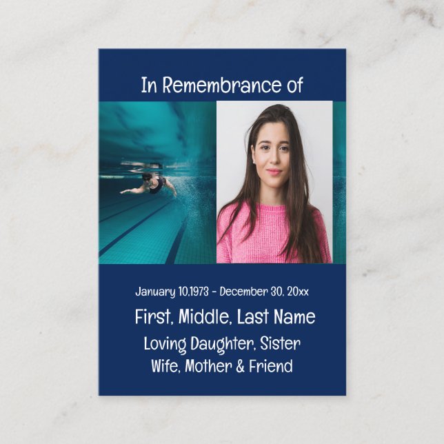 Memorial Keepsake Swimming Swimmer Life Guard Business Card (Front)