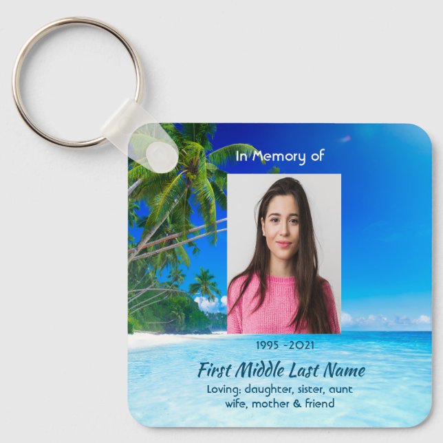 Memorial Keepsake Tropical Beach Exotic Key Ring (Front)