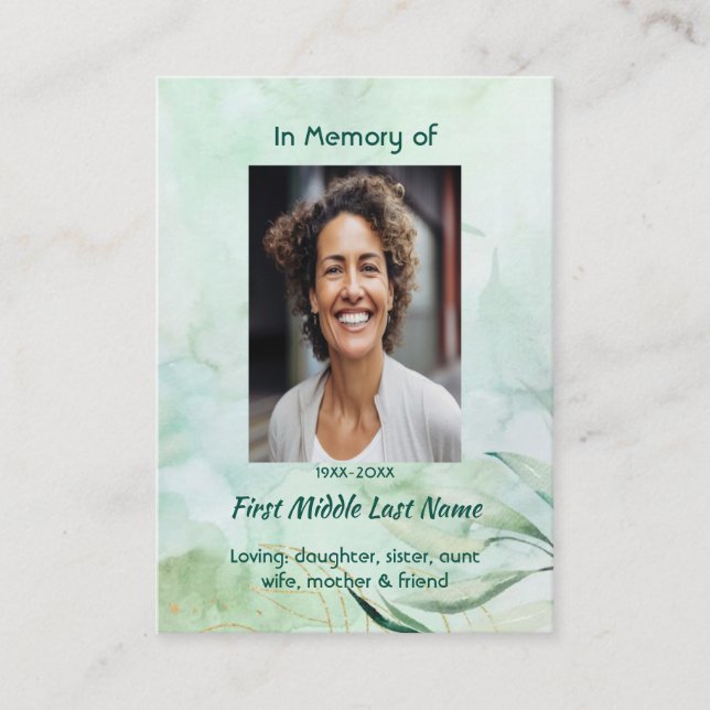 Memorial Keepsake  Watercolor Foliage  Business Card (Front)