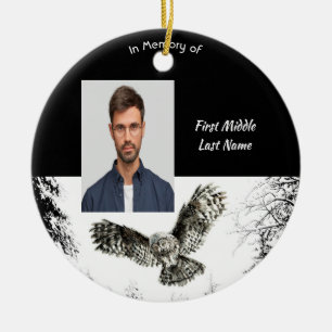 Memorial Keepsake Watercolor Owl Bird Ceramic Tree Decoration