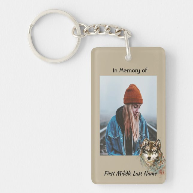 Memorial Keepsake Watercolor Wolf Animals Key Ring (Front)