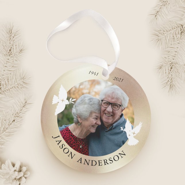 Memorial Keepsake White Dove Faux Gold Ornament (Creator Uploaded)