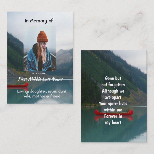 Memorial Keepsake Wilderness Lake Canoe Business Card (Front/Back)