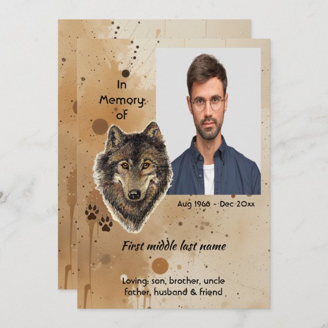 Memorial Keepsake Wolf Wolves Animal Invitation (Front/Back)