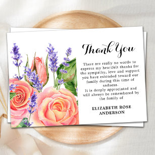 Memorial Lavender Peach Roses Sympathy Funeral Thank You Card