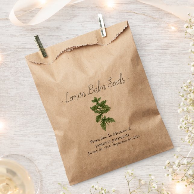 Memorial Lemon Balm Seed Funeral Favour Bags (Clipped)